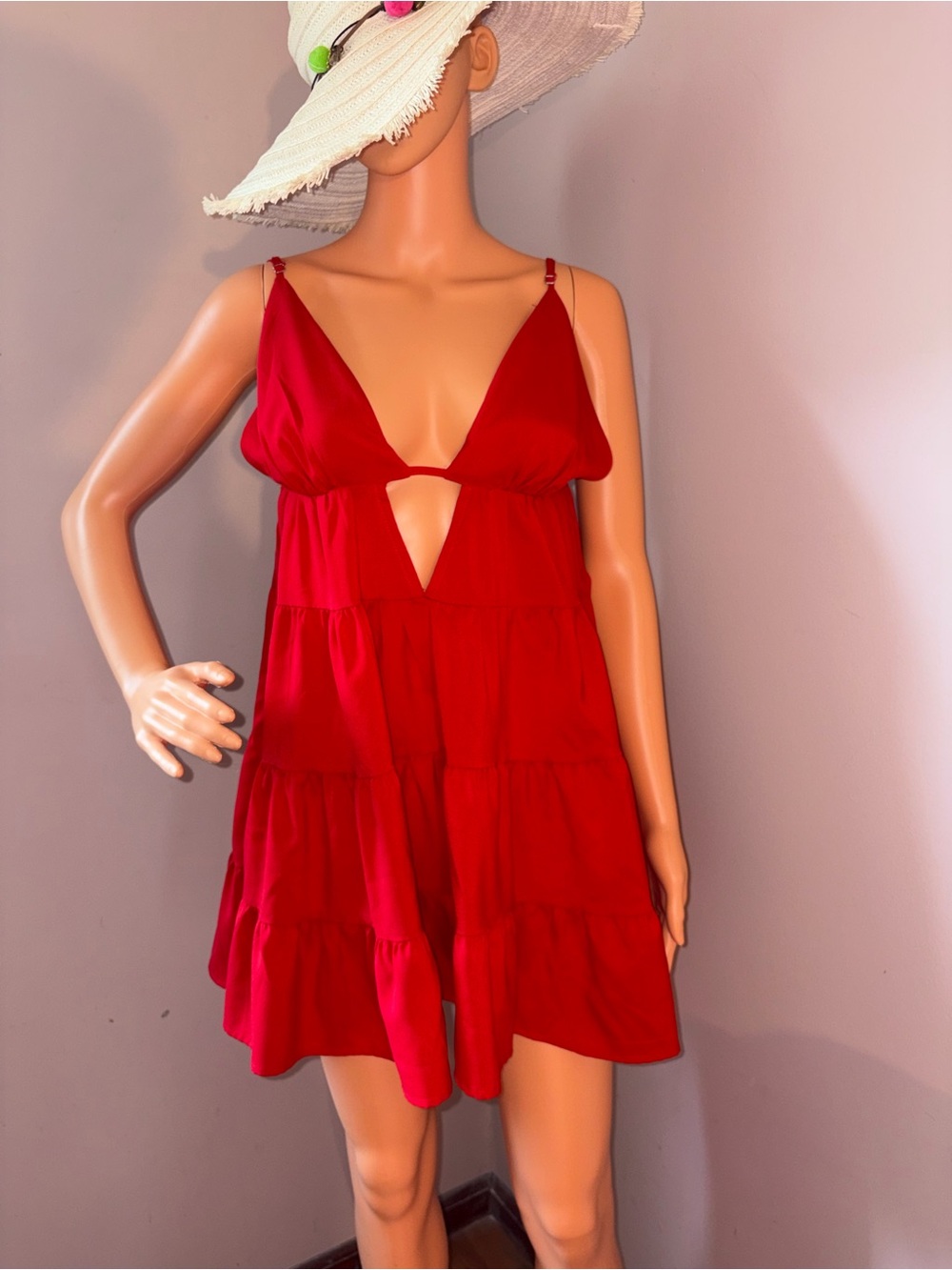 Flirty Red Tiered Mini Dress with Front Cutout